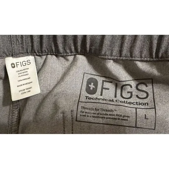 Figs Scrub Pants Mens Large Gray Technical Collection . ‎ Zip Front, Draw String - Picture 2 of 6